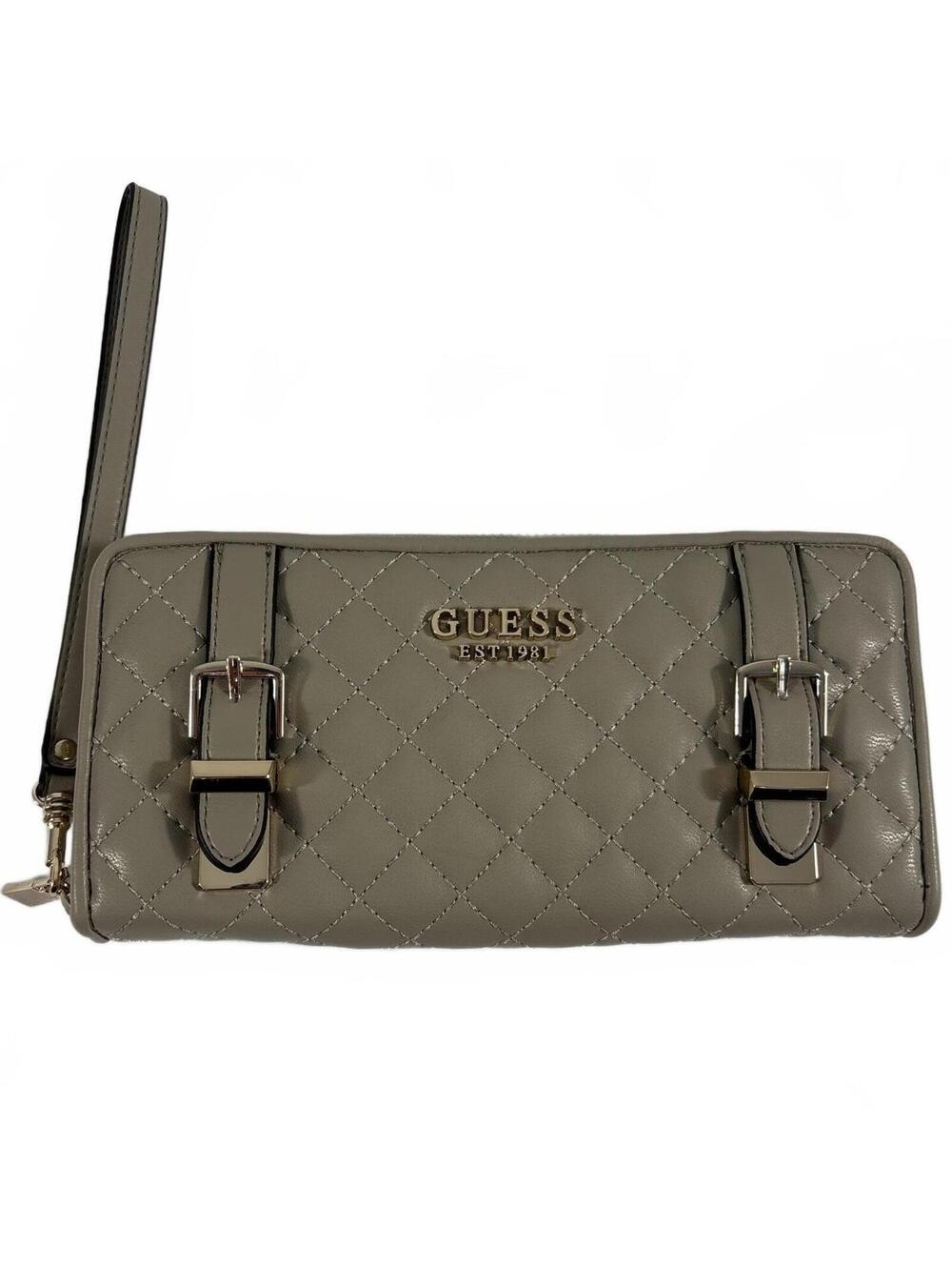 GUESS Adam Taupe Large Zip Around Quilted Wallet Wristlet